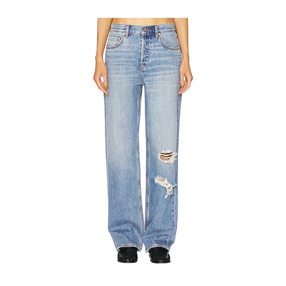 Grlfrnd Distressed Blue Bella Low Rise Boyfriend Denim Jeans Size 25